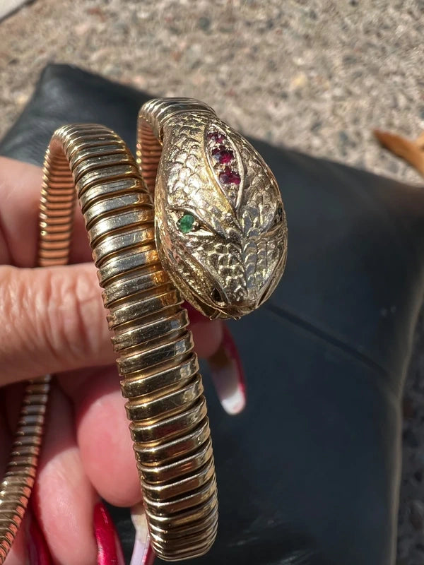 9ct gold hissing snake serpent statement wrap bracelet