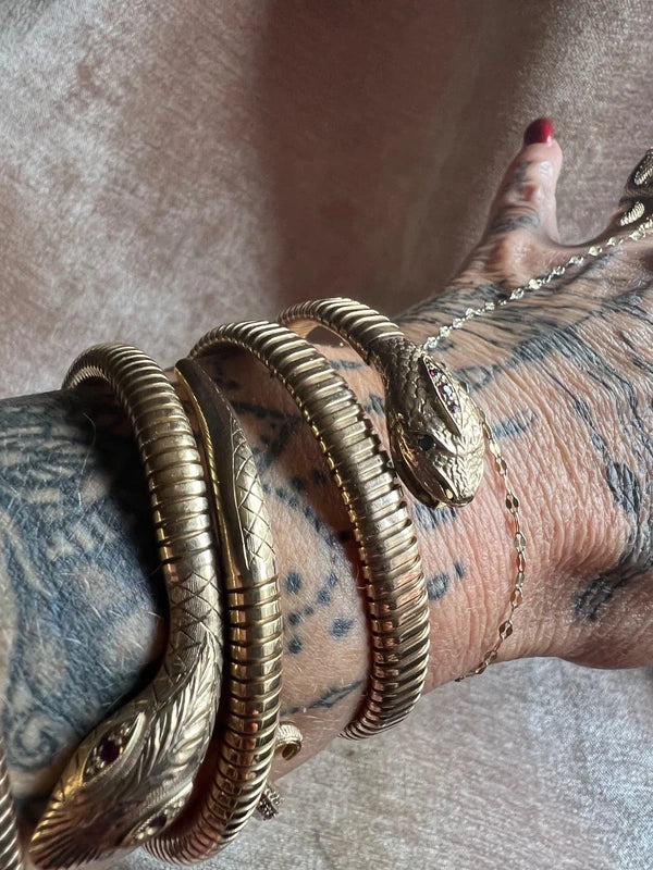 9ct gold hissing snake serpent statement wrap bracelet