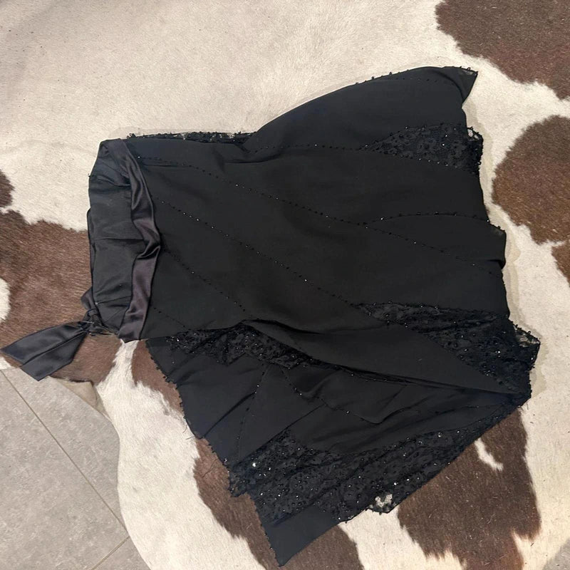 Destinations by Mon Cheri 100% Silk Black Y2k Vintage Strapless Gown