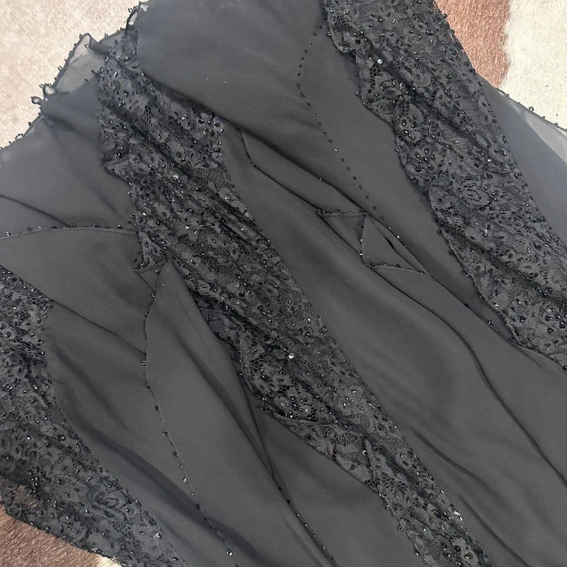 Destinations by Mon Cheri 100% Silk Black Y2k Vintage Strapless Gown