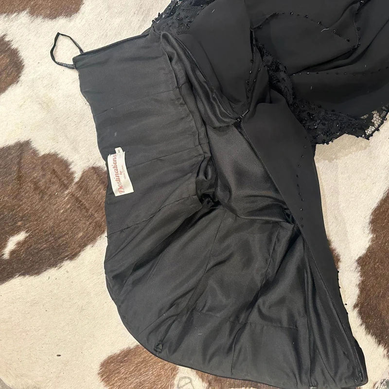 Destinations by Mon Cheri 100% Silk Black Y2k Vintage Strapless Gown