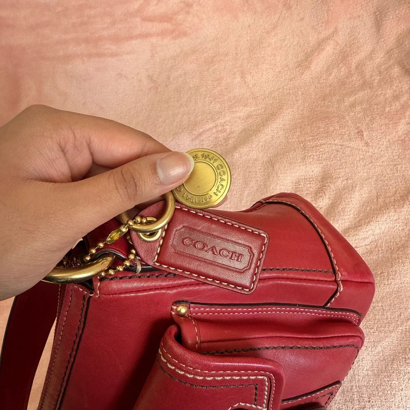 Vintage Coach legacy turnlock shoulder bag in raspberry red