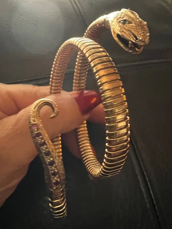 9ct gold hissing snake serpent statement wrap bracelet
