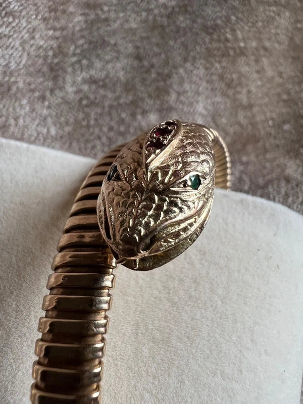 9ct gold hissing snake serpent statement wrap bracelet
