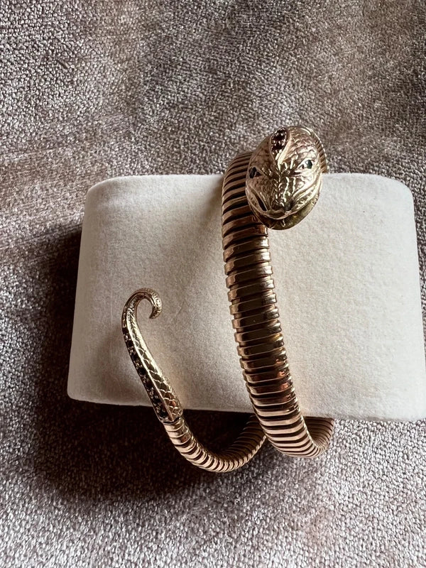 9ct gold hissing snake serpent statement wrap bracelet