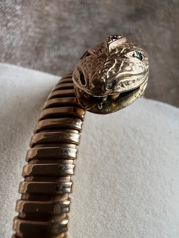 9ct gold hissing snake serpent statement wrap bracelet