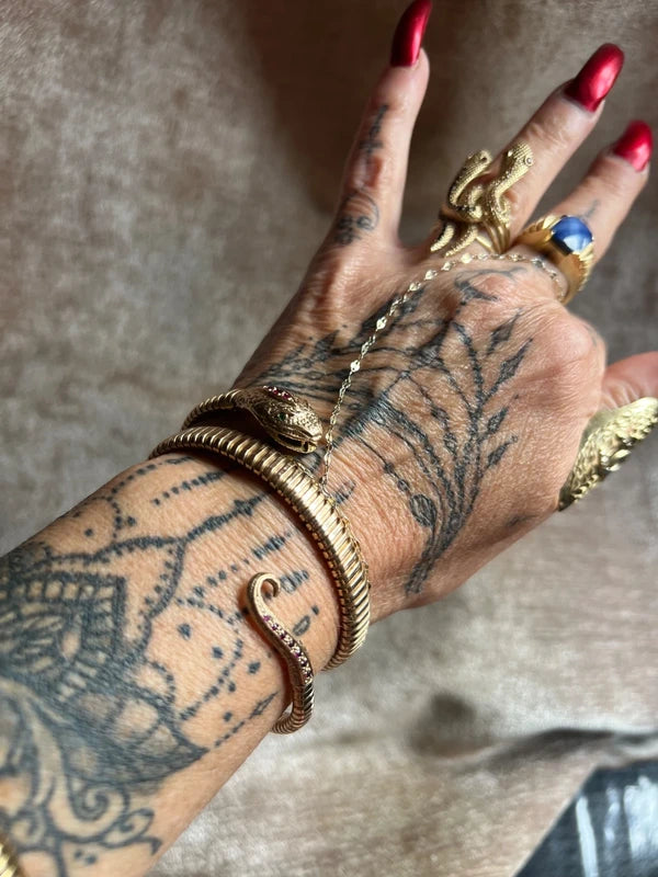 9ct gold hissing snake serpent statement wrap bracelet