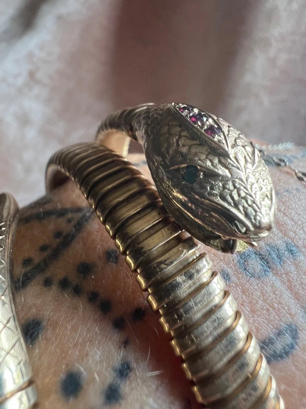 9ct gold hissing snake serpent statement wrap bracelet